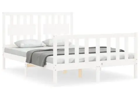 Cadru de pat fără saltea, alb, 140x190 cm, lemn masiv de pin - 2/5