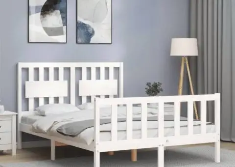 Cadru de pat fără saltea, alb, 140x190 cm, lemn masiv de pin - 4/5