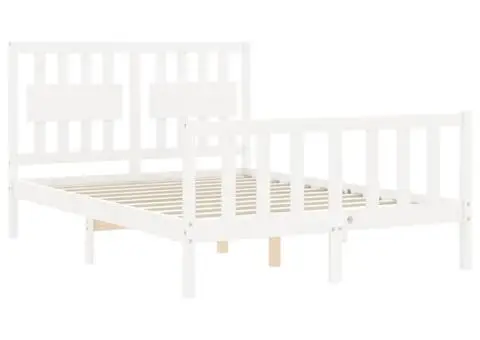 Cadru de pat fără saltea, alb, 140x190 cm, lemn masiv de pin - 5/5