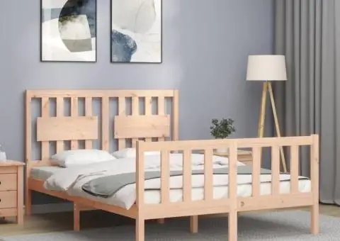 Cadru de pat fără saltea, 140x200 cm, lemn masiv pin - 4/5