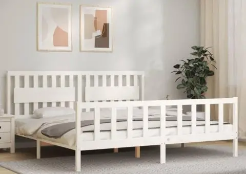 Cadru de pat fără saltea, alb, 200x200 cm, lemn masiv pin - 1/5