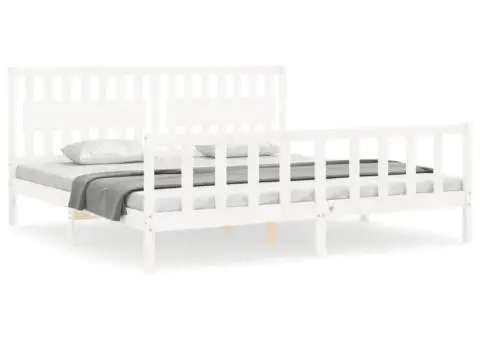 Cadru de pat fără saltea, alb, 200x200 cm, lemn masiv pin - 2/5