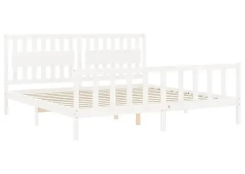 Cadru de pat fără saltea, alb, 200x200 cm, lemn masiv pin - 5/5