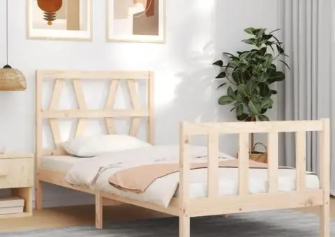 Cadru de pat cu tăblie single mic, lemn masiv - 1/5