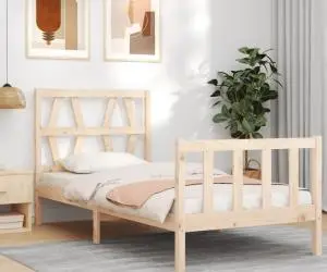 vidaXL Cadru de pat cu tăblie single mic, lemn masiv