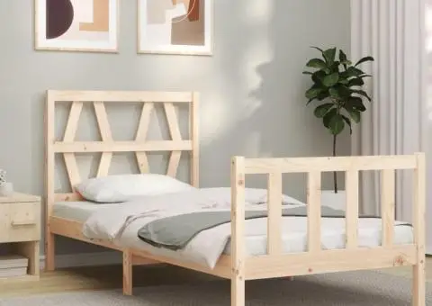 Cadru de pat cu tăblie single mic, lemn masiv - 3/5