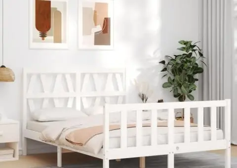 Cadru de pat fără saltea, alb, 120x200 cm, lemn masiv pin - 1/5