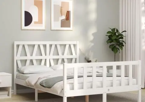 Cadru de pat fără saltea, alb, 120x200 cm, lemn masiv pin - 3/5