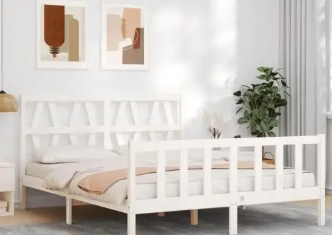 Cadru de pat fără saltea, alb, 160x200 cm, lemn masiv pin - 1/5