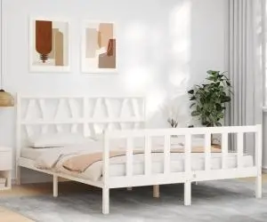 vidaXL Cadru de pat fără saltea, alb, 160x200 cm, lemn masiv pin