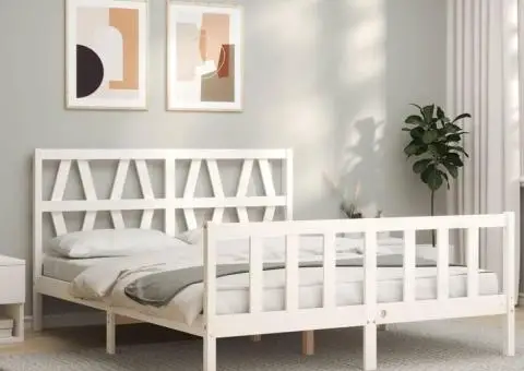 Cadru de pat fără saltea, alb, 160x200 cm, lemn masiv pin - 3/5