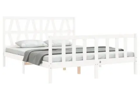 Cadru de pat fără saltea, alb, 160x200 cm, lemn masiv pin - 4/5