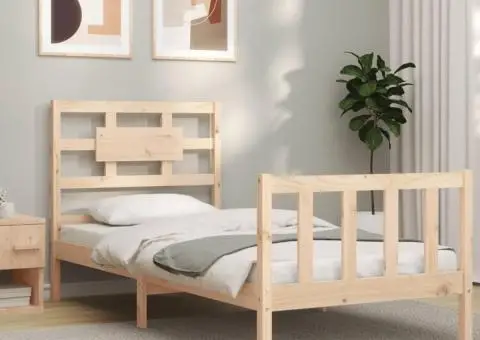 Cadru de pat cu tăblie single, lemn masiv - 1/5