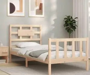 vidaXL Cadru de pat cu tăblie single, lemn masiv