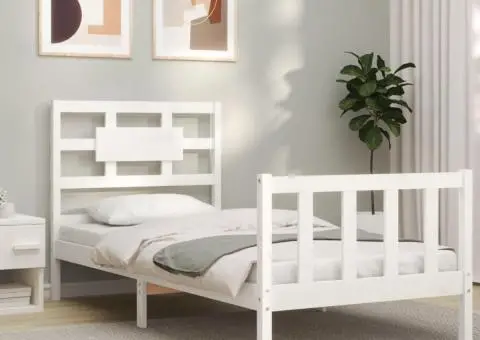 Cadru de pat fără saltea, alb, 90x200 cm, lemn masiv pin - 1/5