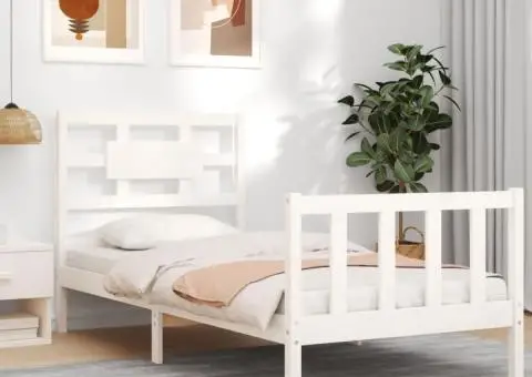 Cadru de pat fără saltea, alb, 90x200 cm, lemn masiv pin - 4/5