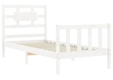 Cadru de pat fără saltea, alb, 90x200 cm, lemn masiv pin - 5/5