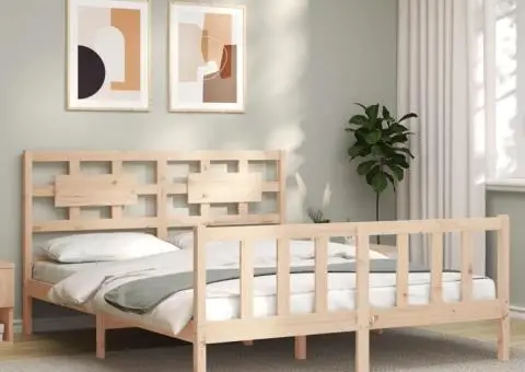 Cadru de pat cu tăblie, king size, lemn masiv - 1/5