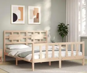 vidaXL Cadru de pat cu tăblie, king size, lemn masiv