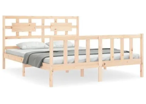 Cadru de pat cu tăblie, king size, lemn masiv - 2/5