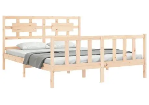 Cadru de pat cu tăblie, king size, lemn masiv - 3/5