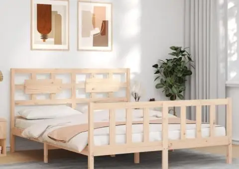 Cadru de pat cu tăblie, king size, lemn masiv - 4/5