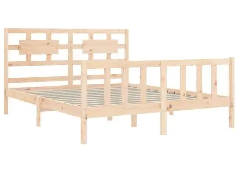 Cadru de pat cu tăblie, king size, lemn masiv - 5/5