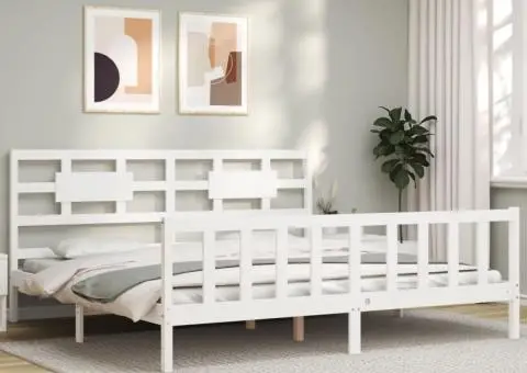 Cadru de pat fără saltea, alb, 200x200 cm, lemn masiv pin - 1/5