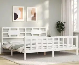 vidaXL Cadru de pat fără saltea, alb, 200x200 cm, lemn masiv pin