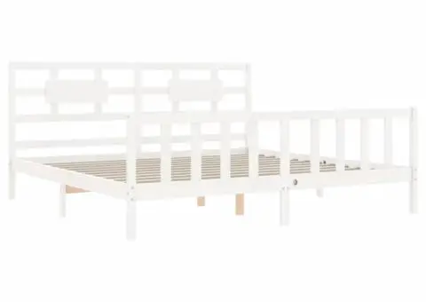 Cadru de pat fără saltea, alb, 200x200 cm, lemn masiv pin - 5/5