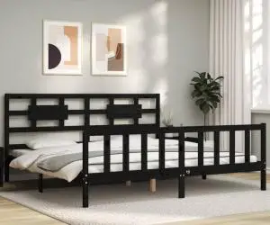 vidaXL Cadru pat cu tăblie 200x200 cm, negru, lemn masiv