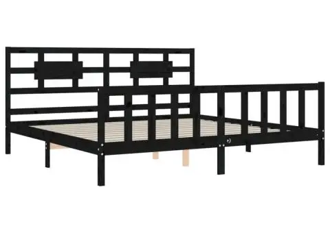 Cadru pat cu tăblie 200x200 cm, negru, lemn masiv - 5/5