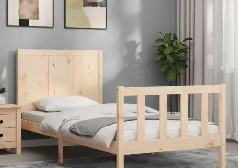 Cadru de pat fără saltea, 90x200 cm, lemn masiv pin - 1/5