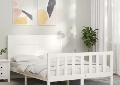 Cadru de pat cu tăblie dublu mic, lemn masiv - 1/5