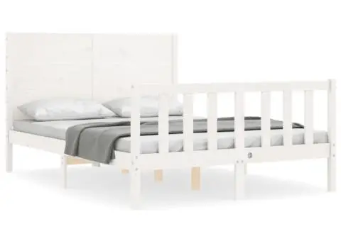 Cadru de pat cu tăblie dublu mic, lemn masiv - 2/5