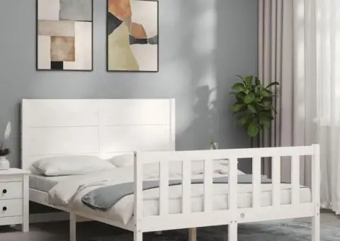 Cadru de pat cu tăblie dublu mic, lemn masiv - 3/5