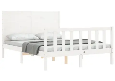 Cadru de pat cu tăblie dublu mic, lemn masiv - 4/5