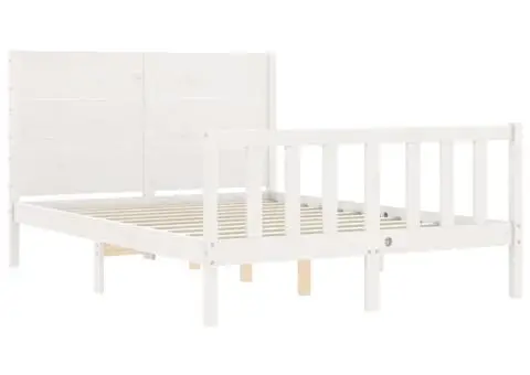 Cadru de pat cu tăblie dublu mic, lemn masiv - 5/5