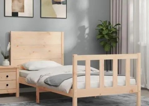 Cadru de pat fără saltea, 90x200 cm, lemn masiv pin - 3/5