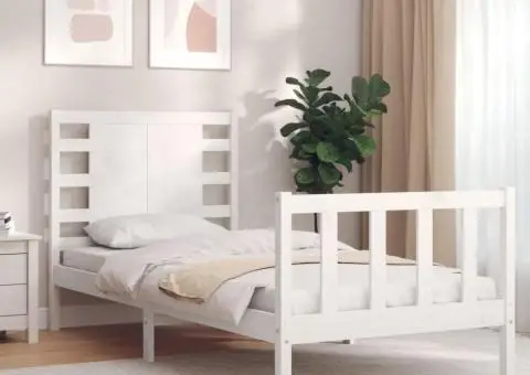 Cadru pat fără saltea, alb, 100x200 cm, lemn masiv pin - 1/5