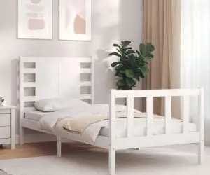 vidaXL Cadru pat fără saltea, alb, 100x200 cm, lemn masiv pin
