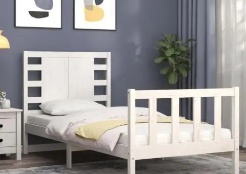 Cadru pat fără saltea, alb, 100x200 cm, lemn masiv pin - 3/5