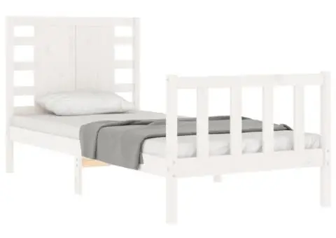 Cadru pat fără saltea, alb, 100x200 cm, lemn masiv pin - 4/5