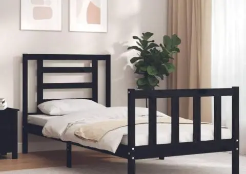 Cadru de pat cu tăblie Small Single, negru, lemn masiv - 1/5