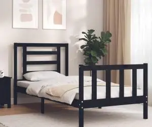 vidaXL Cadru de pat cu tăblie Small Single, negru, lemn masiv