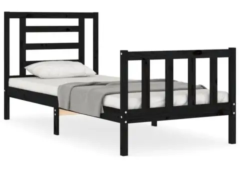 Cadru de pat cu tăblie Small Single, negru, lemn masiv - 2/5