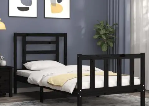 Cadru de pat cu tăblie Small Single, negru, lemn masiv - 3/5