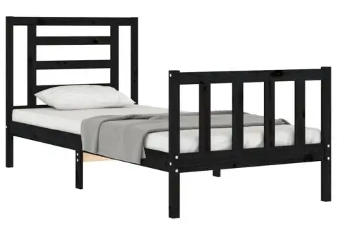 Cadru de pat cu tăblie Small Single, negru, lemn masiv - 4/5