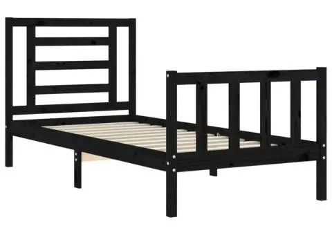 Cadru de pat cu tăblie Small Single, negru, lemn masiv - 5/5