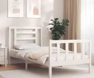 vidaXL Cadru de pat cu tăblie single, alb, lemn masiv